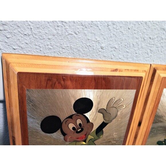 Vintage Walt Disney Mickey and Minnie Mouse plaques Gold On Wood Fast Shipping - Picture 9 of 16